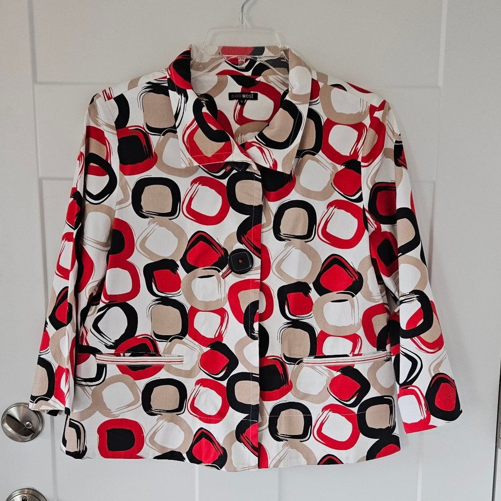 600 West Cropped Jacket 3/4 sleeves bold geometric pattern Size Small